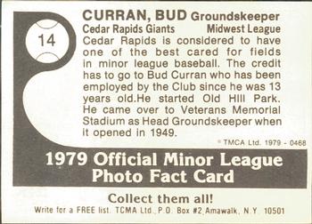 1979 TCMA Cedar Rapids Giants #14 Bud Curran Back