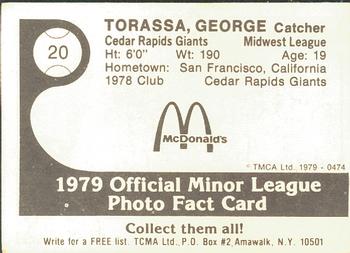 1979 TCMA Cedar Rapids Giants #20 George Torassa Back