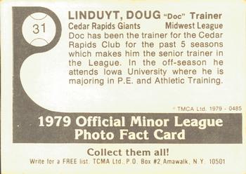 1979 TCMA Cedar Rapids Giants #31 Doug Linduyt Back