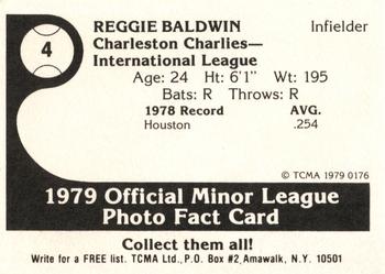 1979 TCMA Charleston Charlies #4 Reggie Baldwin Back