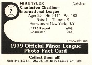 1979 TCMA Charleston Charlies #7 Mike Tyler Back