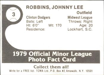1979 TCMA Clinton Dodgers #3 Johnny Robbins Back