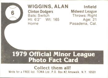 1979 TCMA Clinton Dodgers #6 Alan Wiggins Back