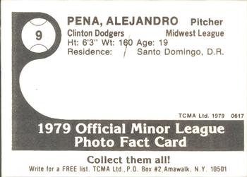 1979 TCMA Clinton Dodgers #9 Alejandro Pena Back