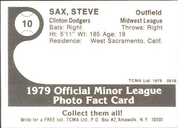 1979 TCMA Clinton Dodgers #10 Steve Sax Back