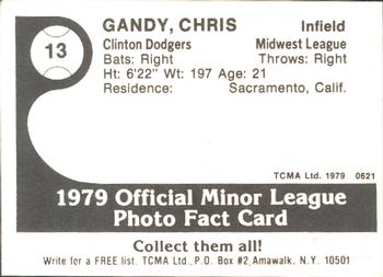 1979 TCMA Clinton Dodgers #13 Chris Gandy Back