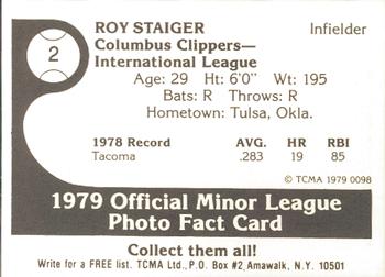 1979 TCMA Columbus Clippers #2 Roy Staiger Back