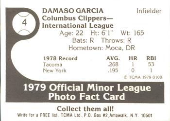 1979 TCMA Columbus Clippers #4 Damaso Garcia Back