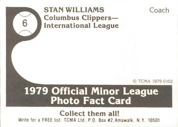 1979 TCMA Columbus Clippers #6 Stan Williams Back