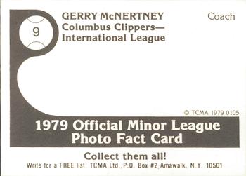 1979 TCMA Columbus Clippers #9 Gerry McNertney Back