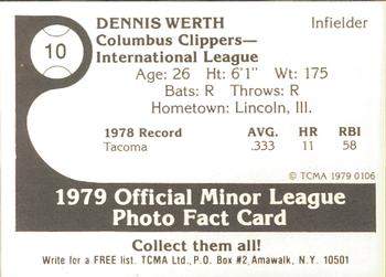 1979 TCMA Columbus Clippers #10 Dennis Werth Back