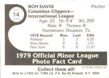 1979 TCMA Columbus Clippers #14 Ron Davis Back