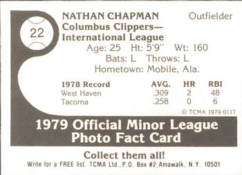 1979 TCMA Columbus Clippers #22 Nathan Chapman Back