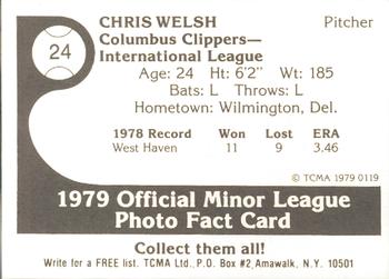 1979 TCMA Columbus Clippers #24 Chris Welsh Back