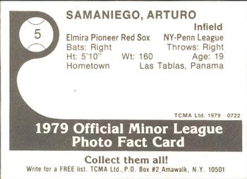 1979 TCMA Elmira Pioneer Red Sox #5 Arturo Samaniego Back