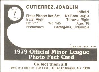 1979 TCMA Elmira Pioneer Red Sox #7 Joaquin Gutierrez Back