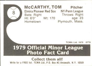 1979 TCMA Elmira Pioneer Red Sox #8 Tom McCarthy Back