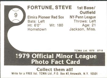 1979 TCMA Elmira Pioneer Red Sox #9 Steve Fortune Back
