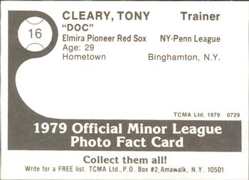 1979 TCMA Elmira Pioneer Red Sox #16 Tony Cleary Back