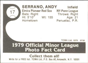 1979 TCMA Elmira Pioneer Red Sox #17 Andy Serrano Back