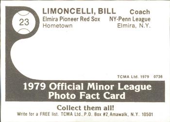 1979 TCMA Elmira Pioneer Red Sox #23 Bill Limoncelli Back