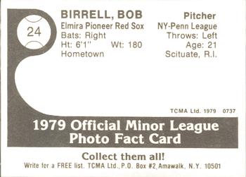 1979 TCMA Elmira Pioneer Red Sox #24 Bob Birrell Back