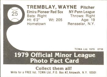 1979 TCMA Elmira Pioneer Red Sox #25 Wayne Tremblay Back