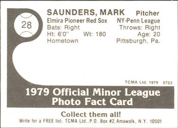 1979 TCMA Elmira Pioneer Red Sox #28 Mark Saunders Back