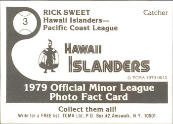 1979 TCMA Hawaii Islanders #3 Rick Sweet Back
