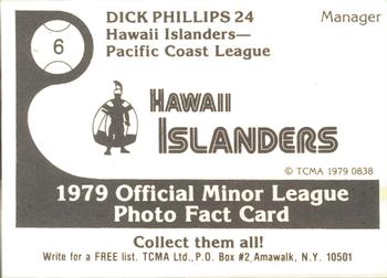 1979 TCMA Hawaii Islanders #6 Dick Phillips Back