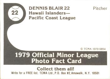 1979 TCMA Hawaii Islanders #22 Dennis Blair Back