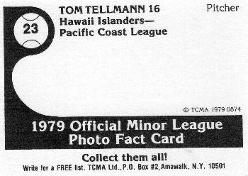 1979 TCMA Hawaii Islanders #23 Tom Tellmann Back