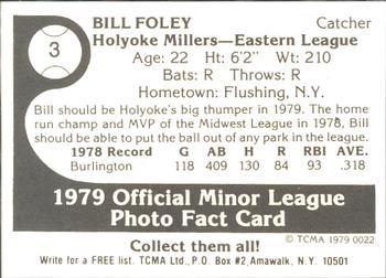 1979 TCMA Holyoke Millers #3 Bill Foley Back