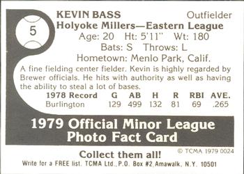 1979 TCMA Holyoke Millers #5 Kevin Bass Back
