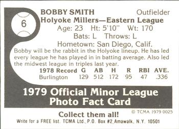 1979 TCMA Holyoke Millers #6 Bobby Smith Back