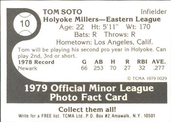 1979 TCMA Holyoke Millers #10 Tom Soto Back