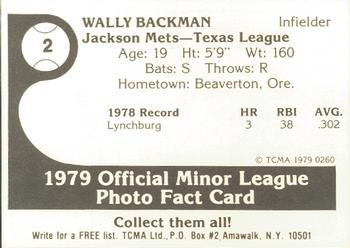 1979 TCMA Jackson Mets #2 Wally Backman Back