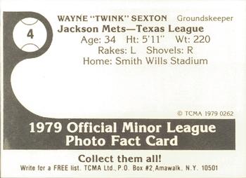 1979 TCMA Jackson Mets #4 Wayne Sexton Back