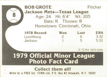 1979 TCMA Jackson Mets #8 Bob Grote Back