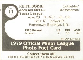 1979 TCMA Jackson Mets #11 Keith Bodie Back