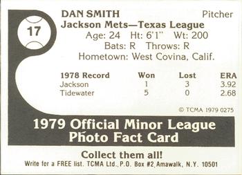 1979 TCMA Jackson Mets #17 Dan Smith Back