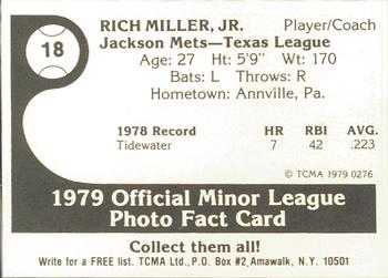 1979 TCMA Jackson Mets #18 Rich Miller Back
