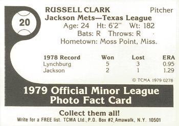 1979 TCMA Jackson Mets #20 Russell Clark Back