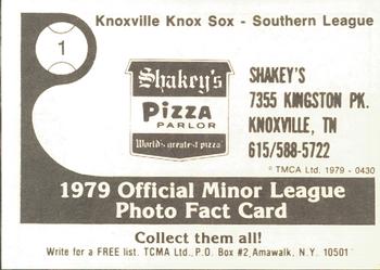 1979 TCMA Knoxville Knox Sox #1 Mark Naehring Back