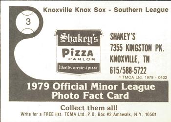 1979 TCMA Knoxville Knox Sox #3 Luis Guzman Back
