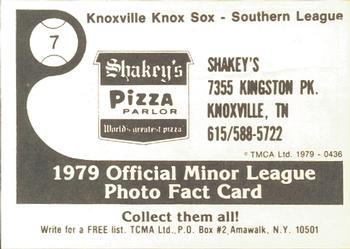 1979 TCMA Knoxville Knox Sox #7 Leo Sutherland Back