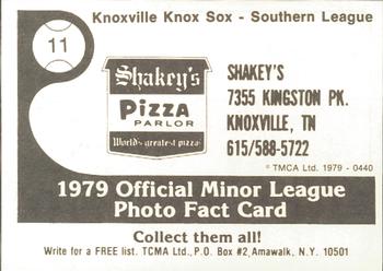1979 TCMA Knoxville Knox Sox #11 Mitch Lukevics Back