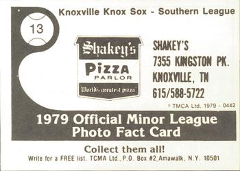 1979 TCMA Knoxville Knox Sox #13 Willie Gutierrez Back