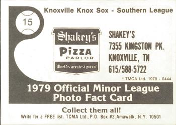 1979 TCMA Knoxville Knox Sox #15 John Hanley Back