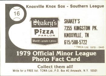 1979 TCMA Knoxville Knox Sox #16 Joel Perez Back